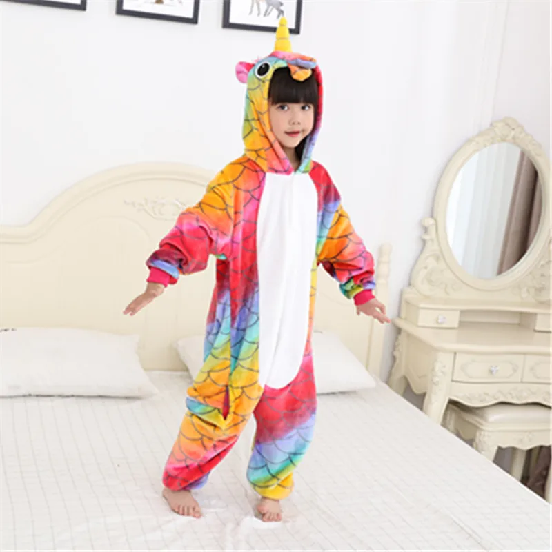 Fish scale unicorn Kigurumi/Детская Пижама с единорогом для девочек; Пижама с капюшоном для мальчиков; Рождественская Пижама с единорогом; одеяло для сна; комбинезон с животными - Цвет: Fish scale unicorn