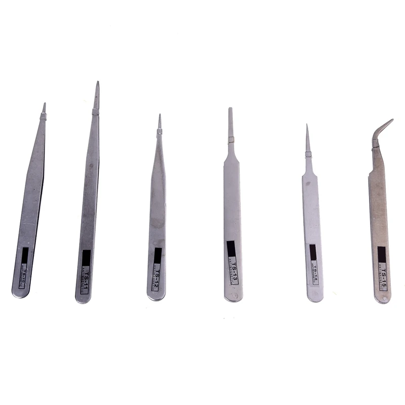 

6X Brucelles Tweezers Pliers Antistatic Tweezers TS-10/11/12/13/14/15 For Pcbs