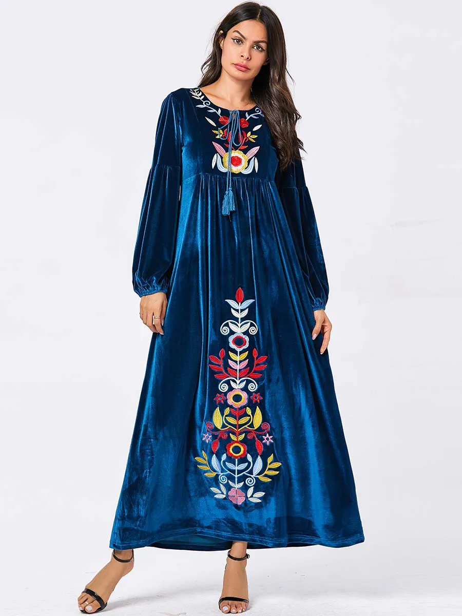 

Dubai Velvet Muslim Dress Women Maxi Kimono Jubah Long Robe Abaya Hijab Dresses Elegant Islamic Clothing Turkey Arabic Dress