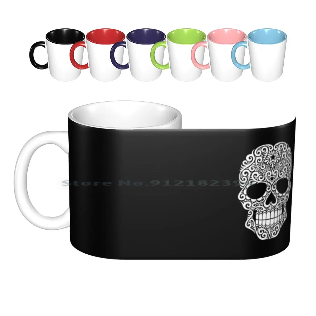 

Белые керамические кружки с изображением черепа для закручивания сахара, кофейные чашки, Кружка для молока и чая, череп с изображением саха...