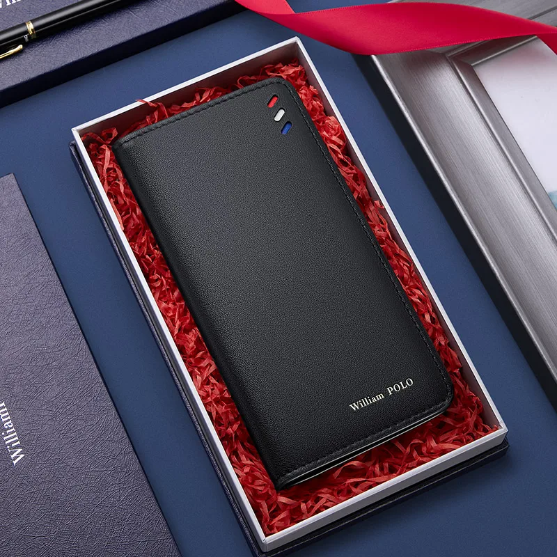 WILLIAMPOLO Men's Wallet Long Genuine Leather Card Wallets Luxury Design Slim Purse For Male New With Gift Box PL205262