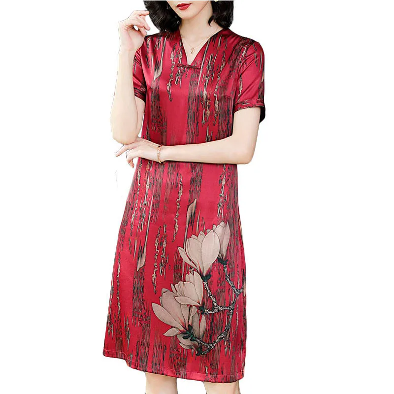 

Женские короткие платья до середины икры с принтом, Модные свободные новые народные платья трапециевидной формы из искусственного шелка, в...