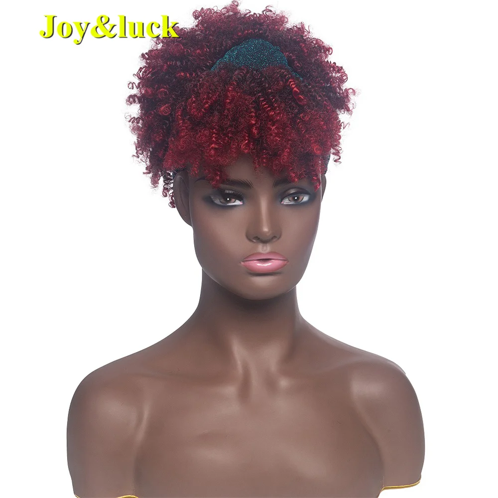 Joy&ampluck Short Afro Kinky Culry Turban Wig Synthetic Headband Wigs for African Women Hair Daily Use |