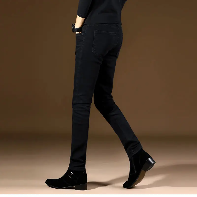 Men's Stretch Jeans Elastic Skinny Pants Korean Black Men's Long Pants 2020 Autumn Size Plus Jeans Pencil Pants Mens Jeans Blue