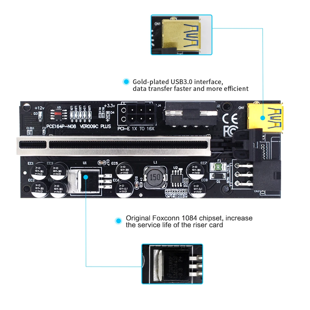 10 светодиодный т. TISHRIC 6 LED PCI-E Riser 009S PLUS VER009 USB3.0 Экспресс 1x 16x расширитель pcie адаптер