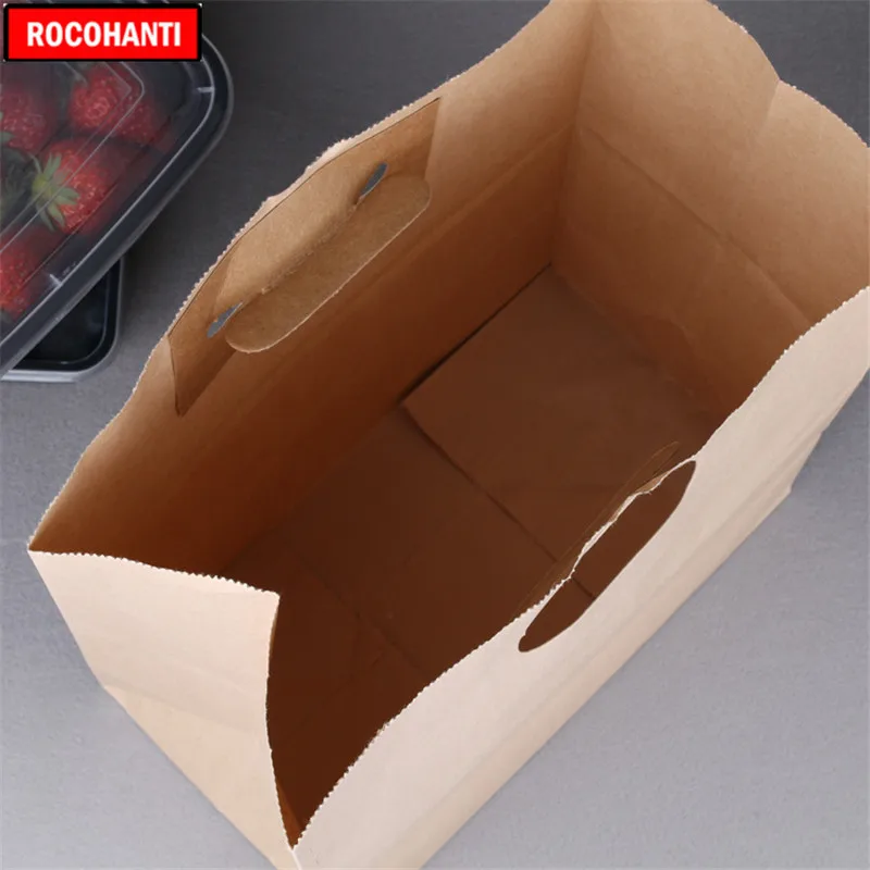 

100X Custom Logo Printed Recycled Brown Kraft Paper Shopping Bags with Handle for Bread Bespoke Fast Food Take Away Bag
