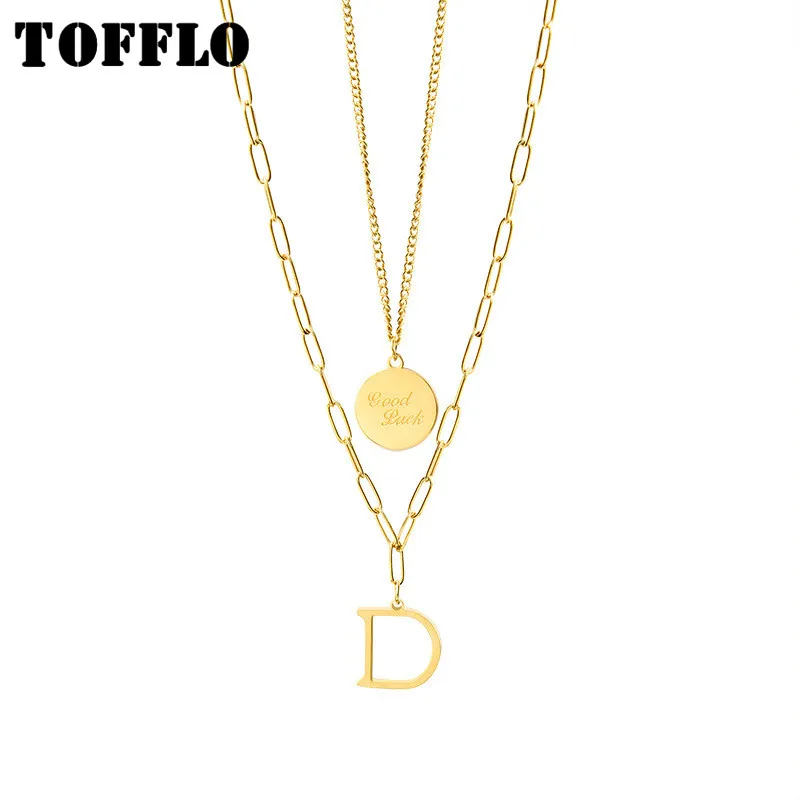 

TOFFLO Stainless Steel Jewelry Double Layer Good Lucky Letter Necklace Women's Fashion Double Clavicle Chain BSP625