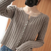 2022 o neck short knitted sweaters women cardigan autumn winter fashion long sleeve slim ladies sweater solid buttons cardigans