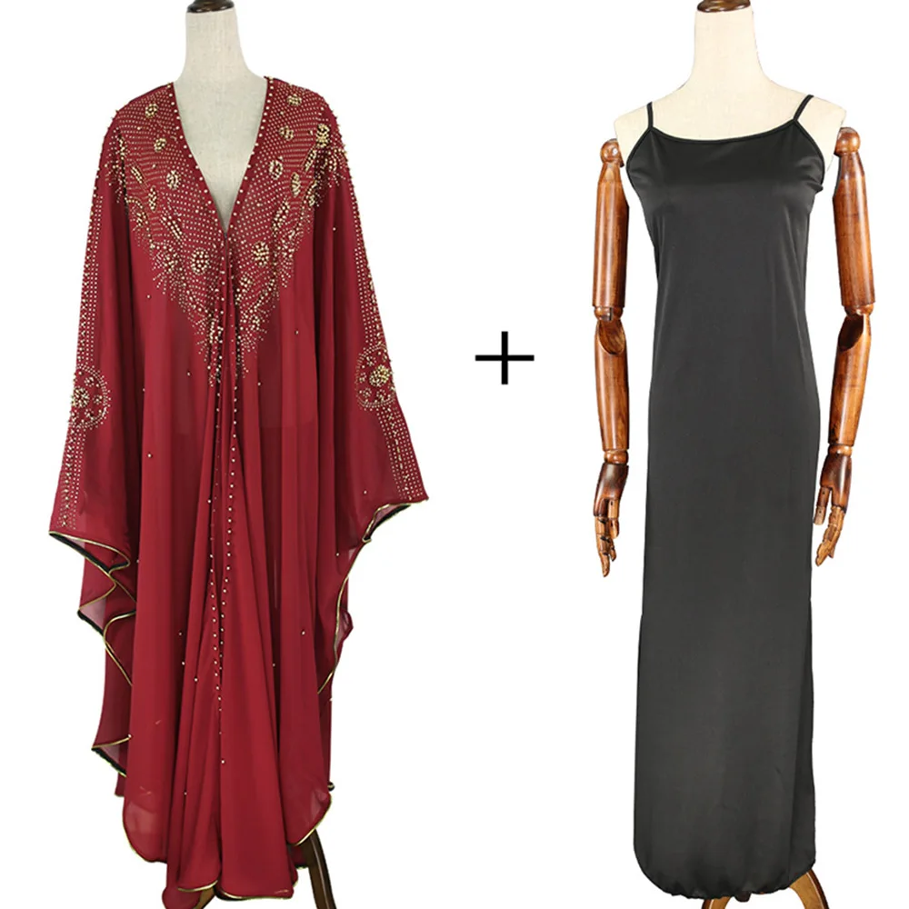 Мусульманское Макси платье Abaya Jilbab однотонное двухкомпонентное размера плюс с