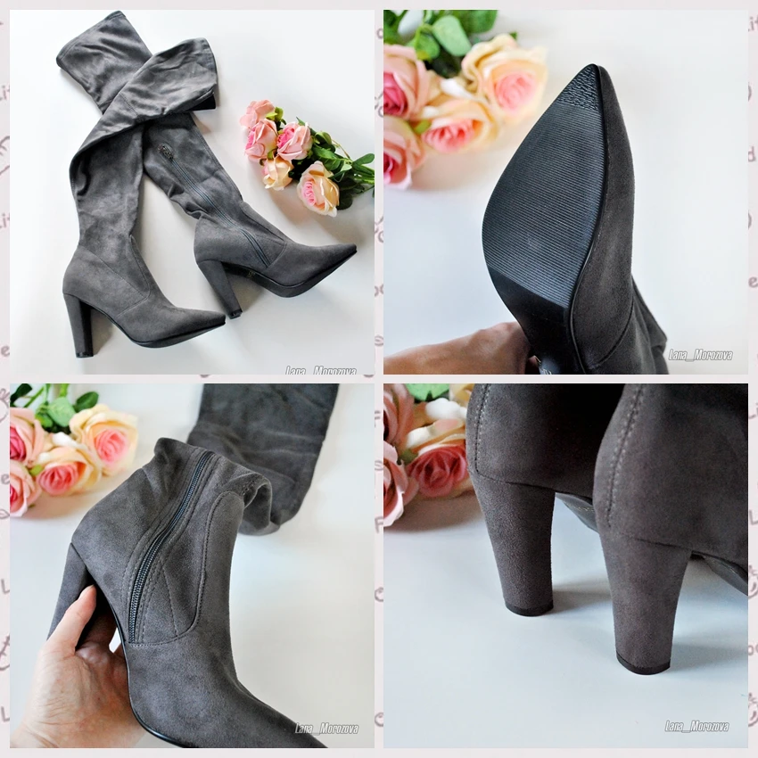 Eokkar 2020 женские зимние сапоги выше колена с острым носком на высоком толстом