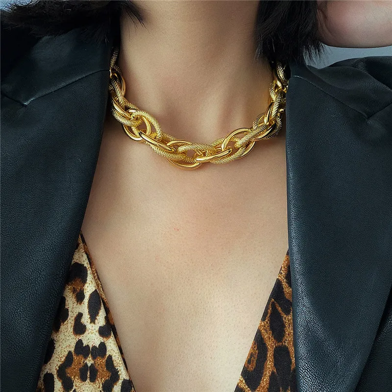 

Wholesale Punk Chain Choker Necklace Women Collar Statement Brand Gold Color Chunky Chain Necklace Steampunk Men Women Gift