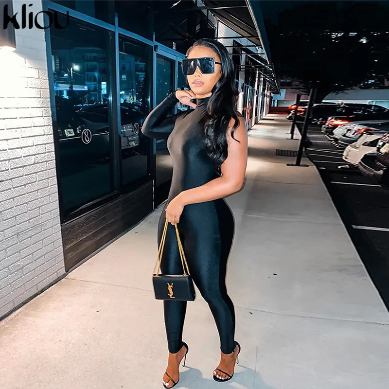 Kliou Solid Autumn Jumpsuit Women One Shoulder High Waist Elastic Skinny Basic Sportswear Female Casual Fitness Outfits Hot |