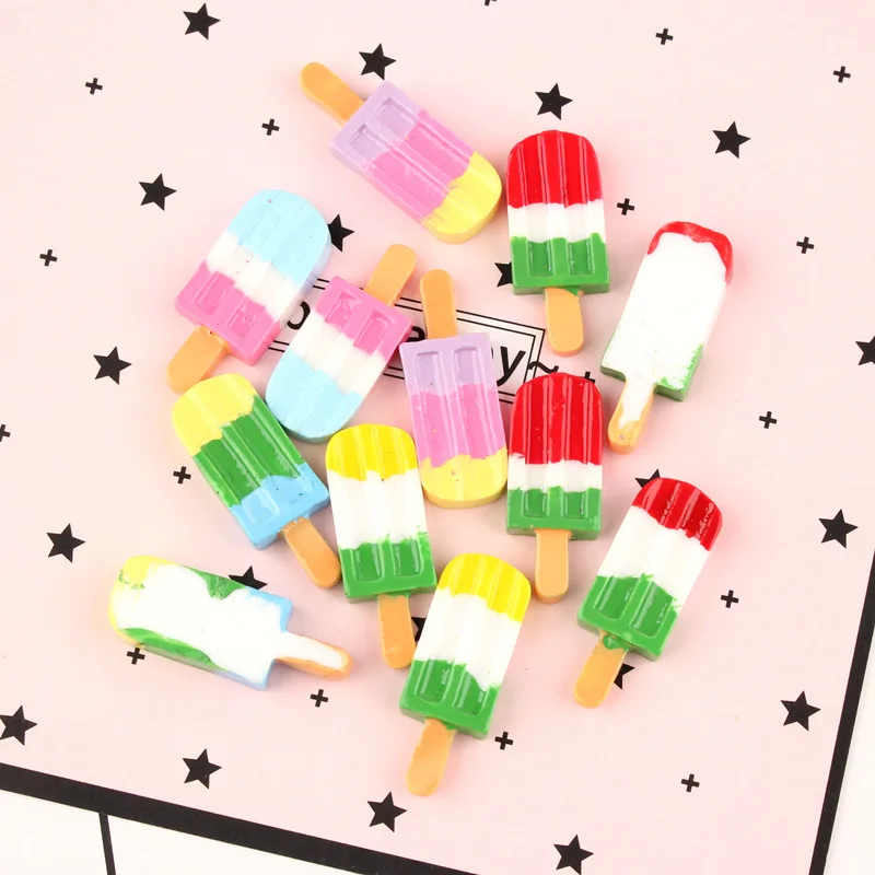 50pcs/Lot ice cream diy resin accessories Flatback Rainbow Colors Cabochons Craft Fit Girls Hair Jewelry Decoration 12*27mm | Украшения и
