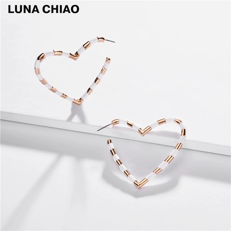 LUNA CHIAO Модные Разноцветные эмалированные серьги-кольца с большим сердцем для женщин
