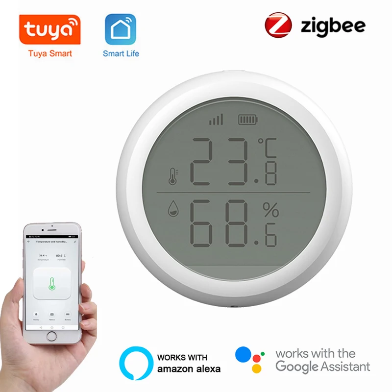 

Tuya ZigBee Smart Home Temperature And Humidity Sensor With LED Screen Work With Google Assistant Smart Life And Tuya Zigbee Hub