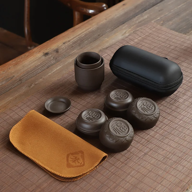 Все чайные наборы в портативном дорожном чайном пакете Фиолетовый Глиняный