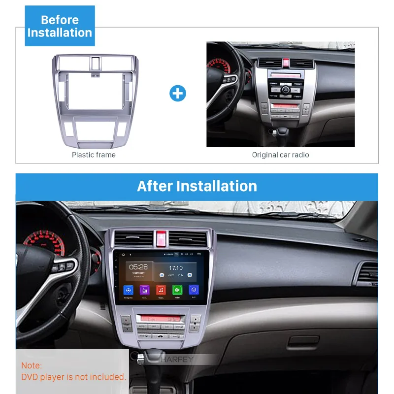 Harfey 2din Silver Frame 10.1 inch for 2008 2009 2010 2011-2013 Honda City Ballade Auto AC Audio Dash Trim Fascia Panel Kit | Автомобили и