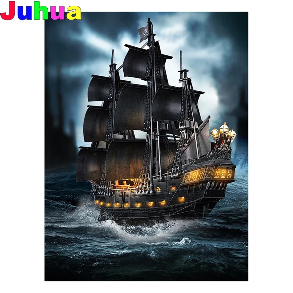 

Алмазная живопись с пиратским кораблем, Алмазная мозаика 5D «сделай сам», вышивка крестиком, домашний декор