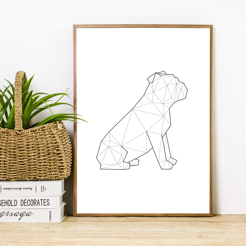 English Bulldog Sitting Print Dog Abstract Geometric Wall Art Canvas Painting Poster Minimalist Living Room Decor Pet Lover Gift | Дом и сад