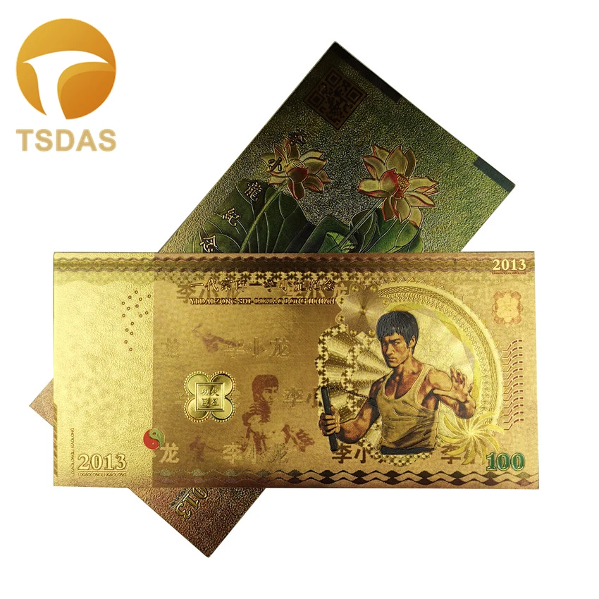 Новинка Золотая банкнота Брюс Ли 100 Красивая фольга цветная для коллекции