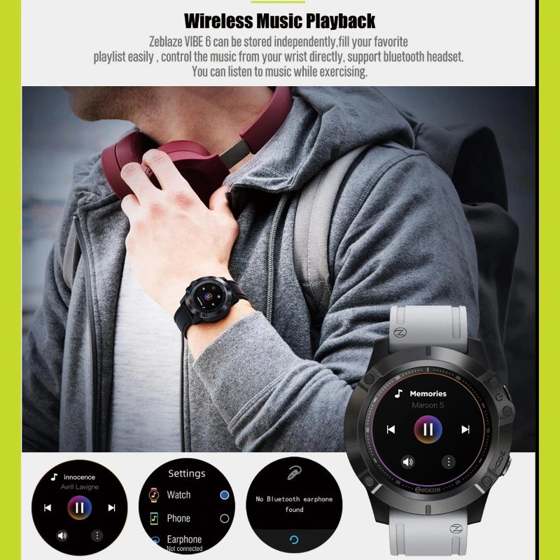 

New Zeblaze VIBE 6 Smart Watch Music Player Receive/Make Call Heart Rate 25 Days Battery Life Sport Fitness Tracker Passometer
