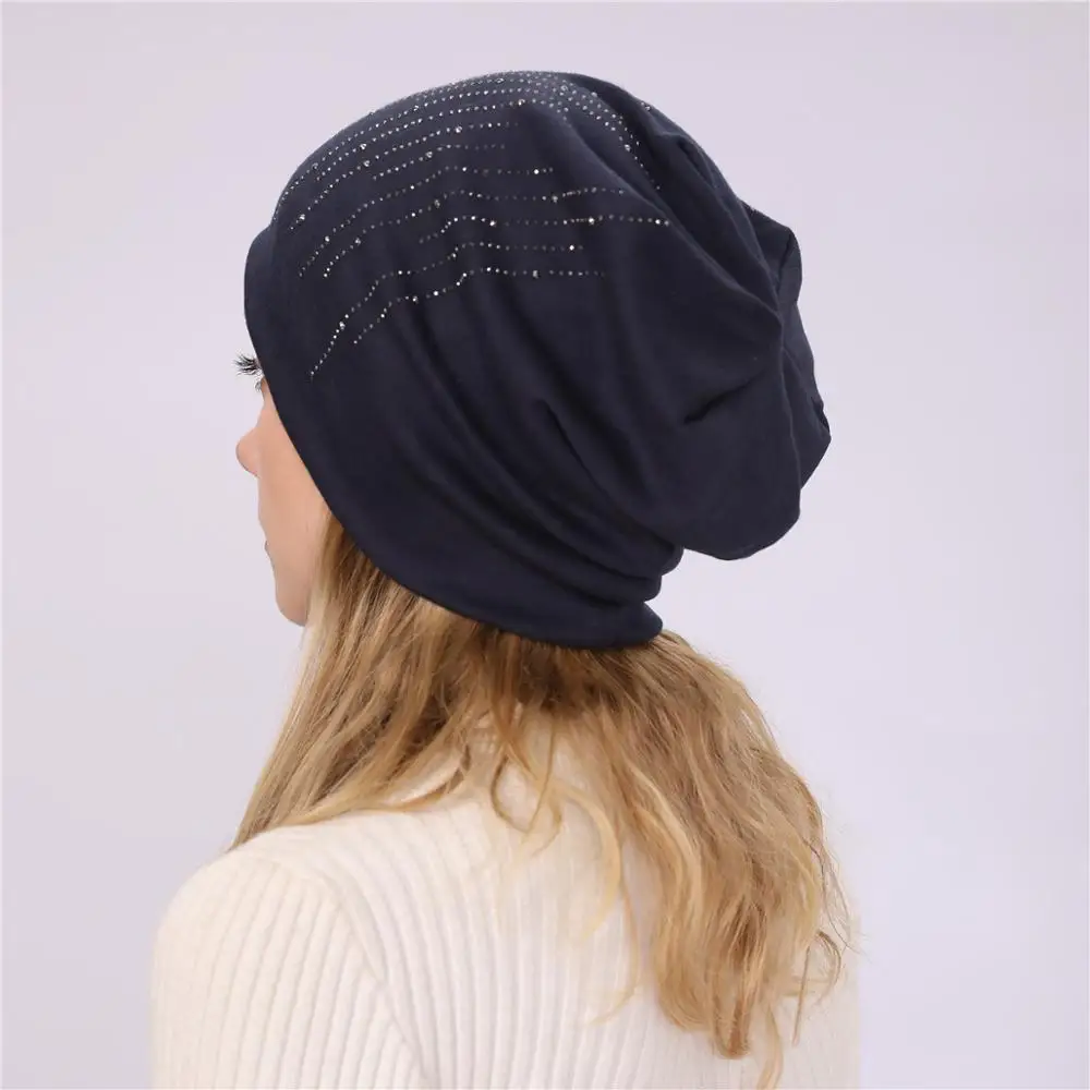 Стразы beanies turban головные уборы для женщин эластичные мягкие хлопковые шапки бини шапки Женская мода шапки сплошной цвет весна-осень шляпа