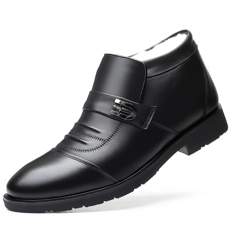 

N63 Cotton-padded Shoes for Men Winter Warm Add Fleece Leather Wool Blended Cotton-padded Shoes for Elderly Non-slip Dad Shoes