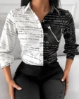 Женская приталенная рубашка с отложным воротником и буквенным принтом, топ контрастных цветов с длинным рукавом, одежда на весну и осень, блузы, женские рубашки