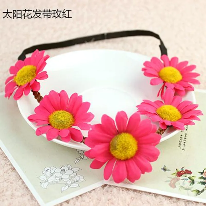 

Fashion Women Bride Flowers Headband Bohemian Style Rose Flower Crown Hairband Ladies Elastic Beach Hair Accessories