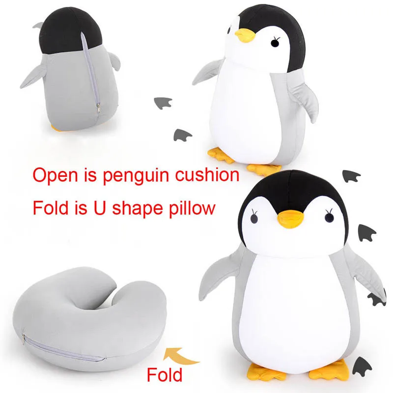 Deformable children U-shape Travel Pillows for Airplane Penguins Cushion Plush Toy Neck Pillow for Car Office Nap Headrest