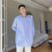 mens long sleeve shirt spring and autumn new korean round collar japanese retro casual loose large size shirt