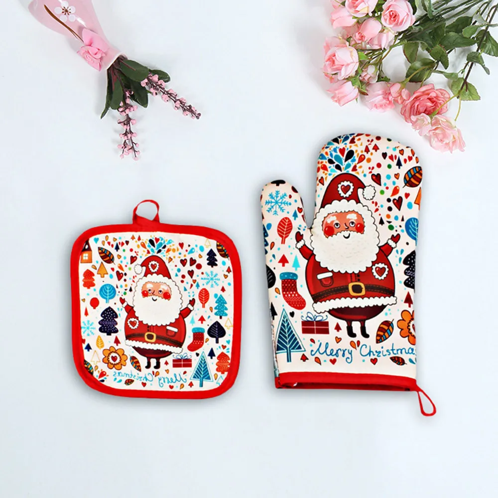 Для барбекю, для дома, кухни, для Рождественской Выпечки, анти-горячие перчатки, для печи, для микроволновой печи, изоляционный коврик, рождественские рукавицы и прихватки
