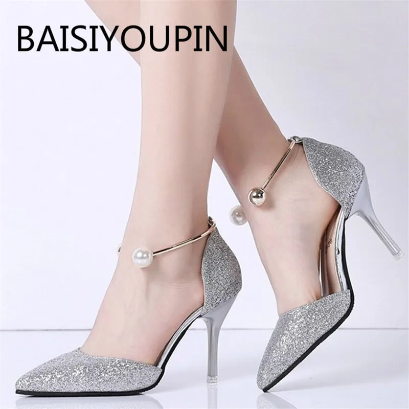 Летние однотонные с украшениями босоножки на высоком каблуке для женщин Модные