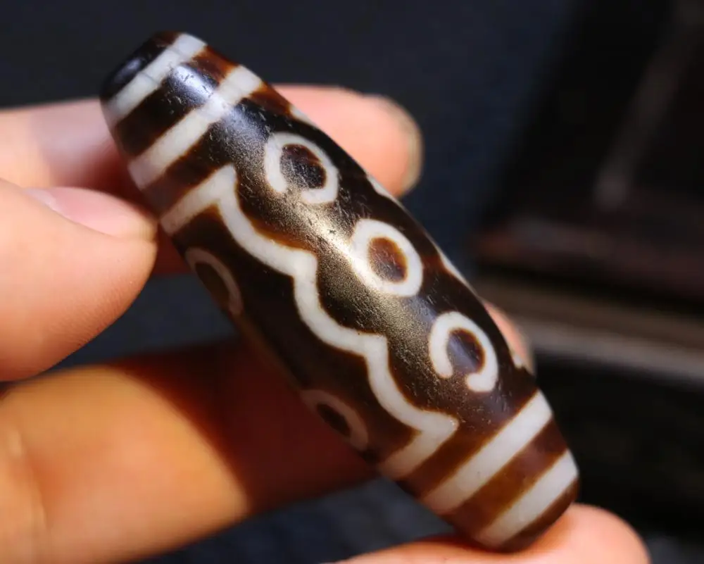 

Magic Power Tibetan old Agate 8 Eye 4 Stripe Big Drum dZi Bead Amulet Pendant Talisman Timestown UPD22A