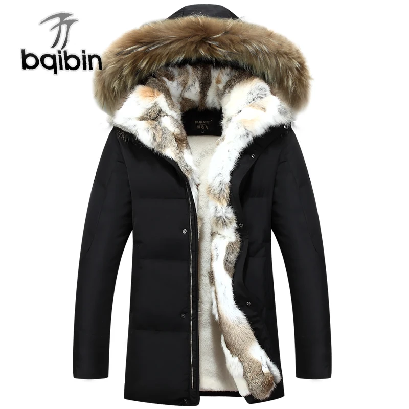2021 зимние мужские куртки пуховики на утином пуху пальто с натуральным кроличьим