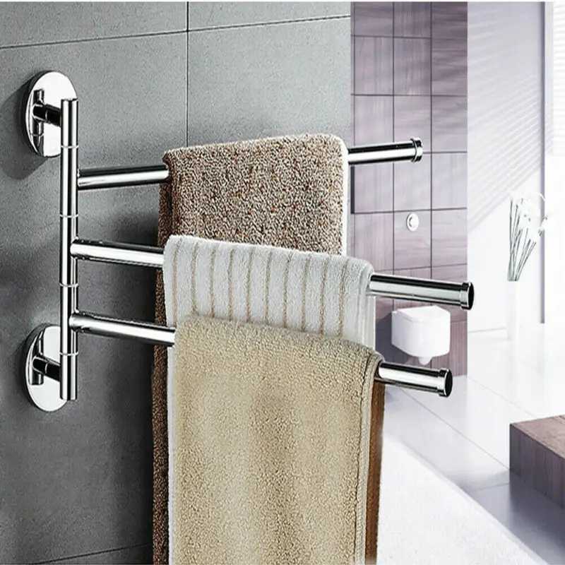 

Bathroom Stainless Steel Towel Rail Rack Holder 2/3/4 Swivel Bar Wall Hanger Shelf