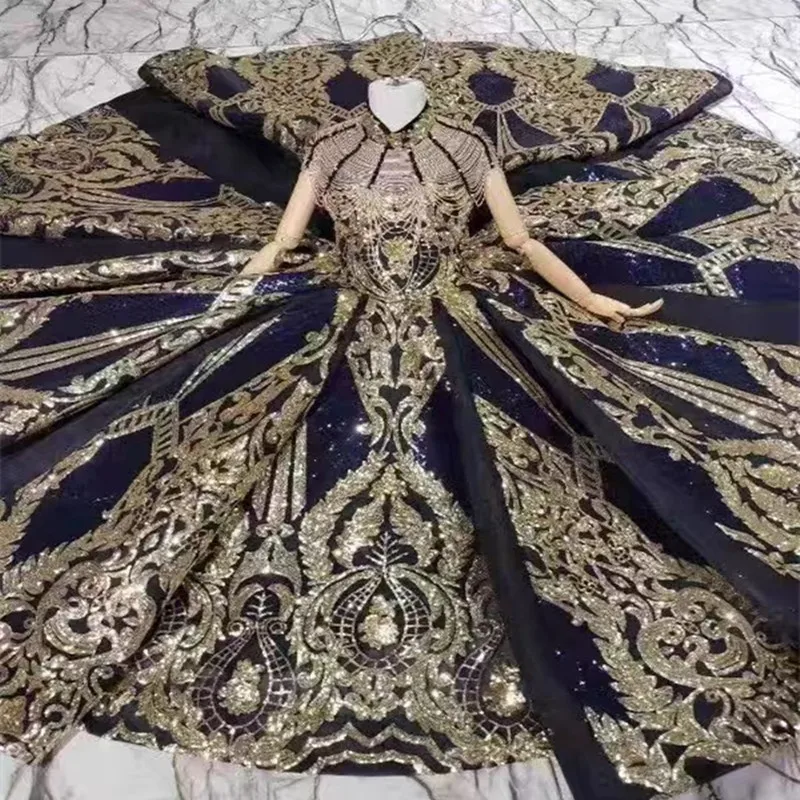 

Blue Gold High-end Sequined Luxury Evening Dresses 2020 Off Shoulder Sexy Lace Up Bridal Gowns WD30619