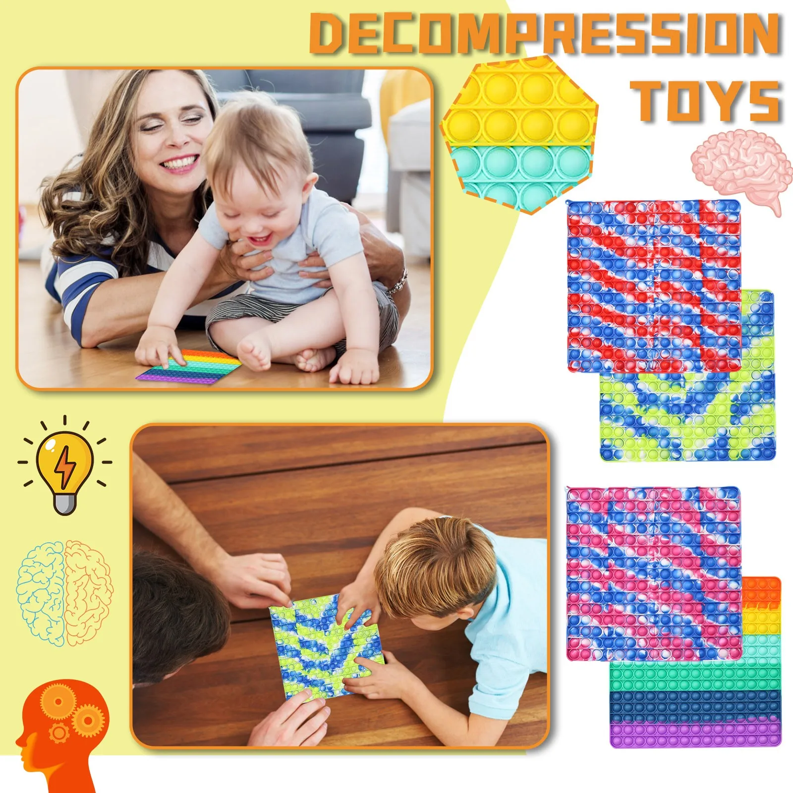 Большая забавная игрушка антистресс Pop It радужные животные пузырьки сенсорные