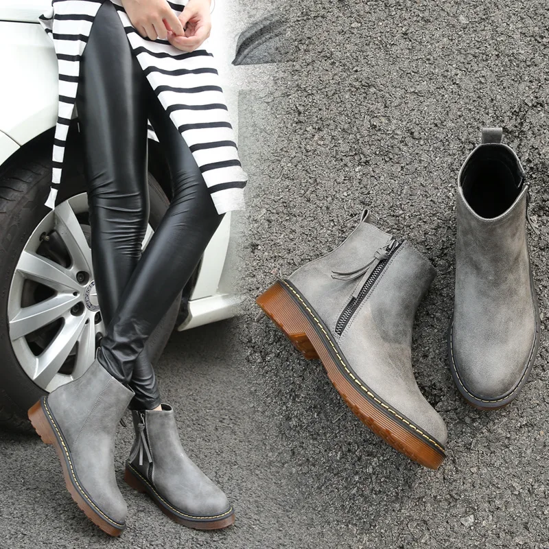 

Johnature Ankle Boots Women Shoes Round Toe 2021 New Autumn Winter Square Heel Zipper Sewing Solid Color Handmade Women Boots