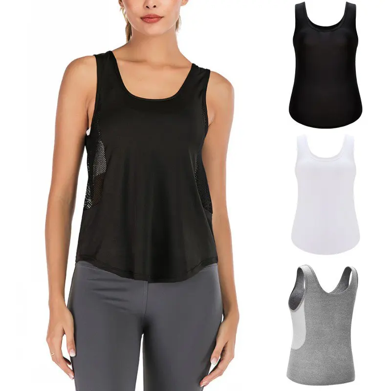 Женская футболка без рукавов свободная для тренажерного зала с u образной сеткой