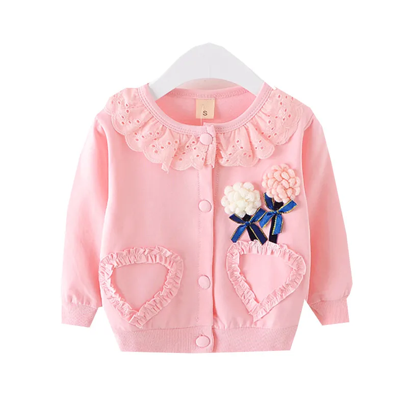 

Кардиган с подвеской в виде цветка для девочек, милая детская одежда, хлопковое пальто, милая детская куртка, женская розовая блузка с рисун...