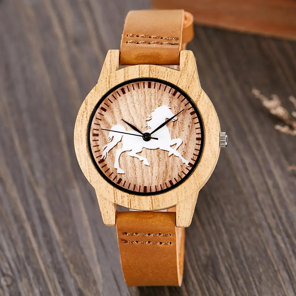 Creative Wooden Watch Men Ostrich Deer Wristwatch Imitation Imitate Wood Case Couple Quartz Soft Leather Strap Women Lover Wrist