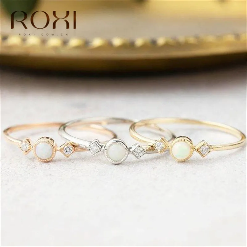 ROXI круглый огненный опал кольца для женщин винтажные модные ювелирные изделия лаконичное Кристальное кольцо Изящные обручальные свадебные кольца anillos Mujer