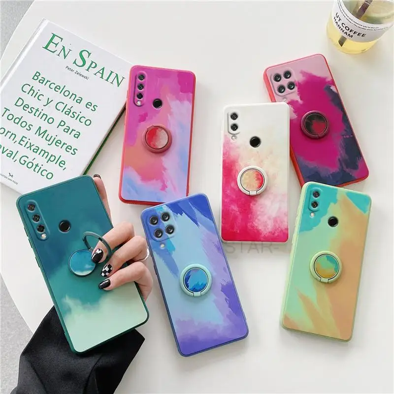 Чехол для телефона с акварельным квадратным кольцом-держателем Huawei P20 P30 P40 Lite Pro P