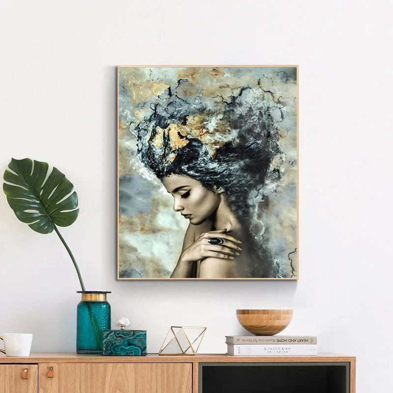 

Abstract Portrait Wall Art Canvas Painting Posters and Prints Wall Art Abstract Marble Girl Picture for Living Room Home Decor