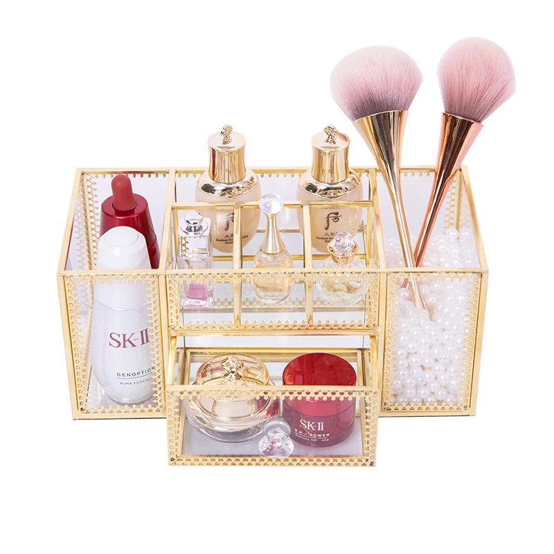 

Manicure Dresser Cosmetic Brush Storage Organizer Holder Makeup Glass Storage Box Nail Polish Container Desktop Jewelry Shelf