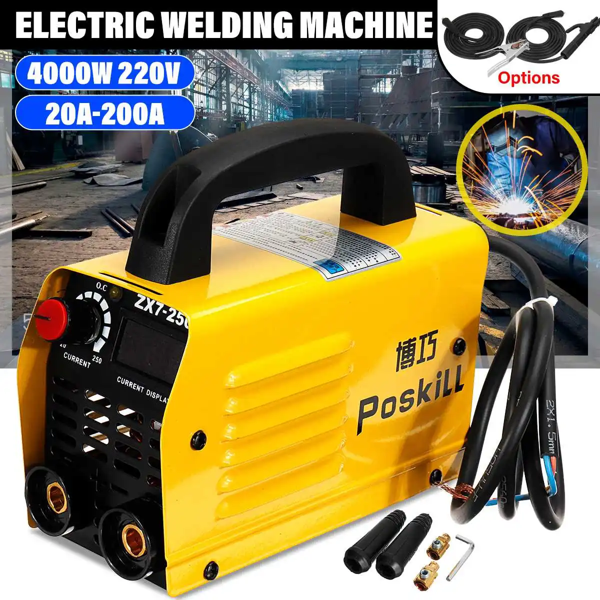

ZX7-250 4KW 20A-200A Portable Inverter Arc Electric 220V Mini Welding Machine LCD Adjustable MMA Welder Welding Working 3M Cable