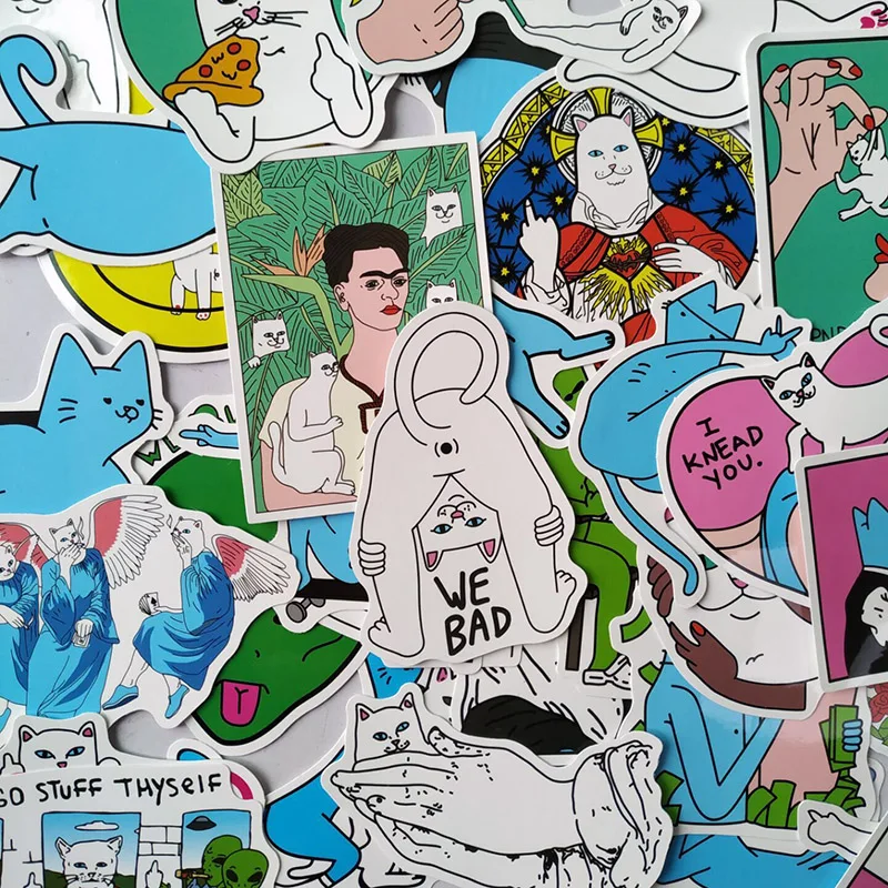 

Three Ratels 50pcs Hot Pin Middle Finger Cat Graffiti Ripndipp Waterproof Sticker For Fridge Travel Suitcase Bike Sliding Plate