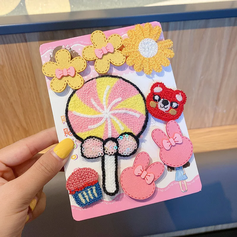 7pcs/lot Cute Velcro Accessories Adult Universal Hair Patch Headwear Girls Hair Accessories Cartoon Sticky Hair Post