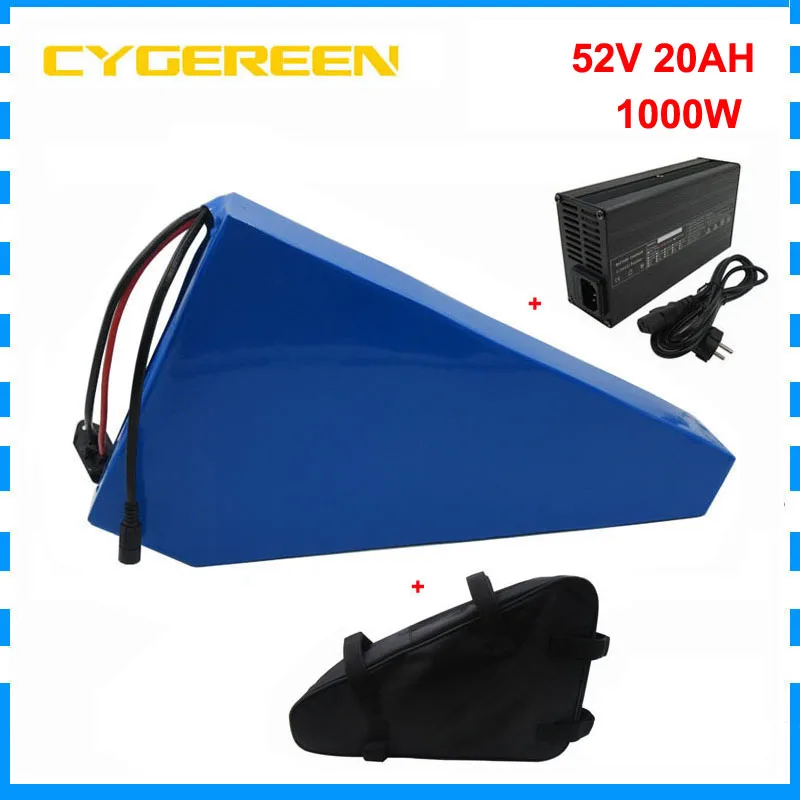 

1000W 52V 20AH Triangle Ebike Battery 2000W 48V 14S 15AH 25AH Electric Bike Lithium 18650 Bateria Pack with BMS 58.8V 2A Charger